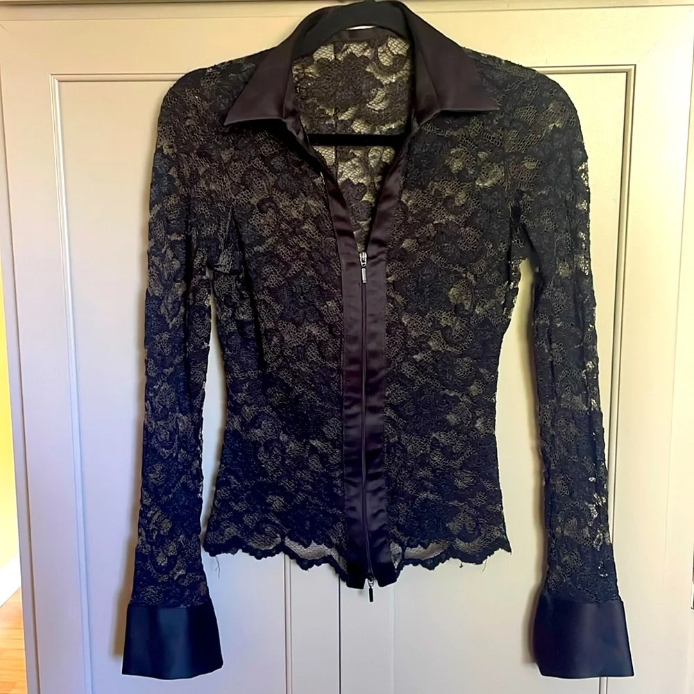 Cache Lace Satin Trim Top